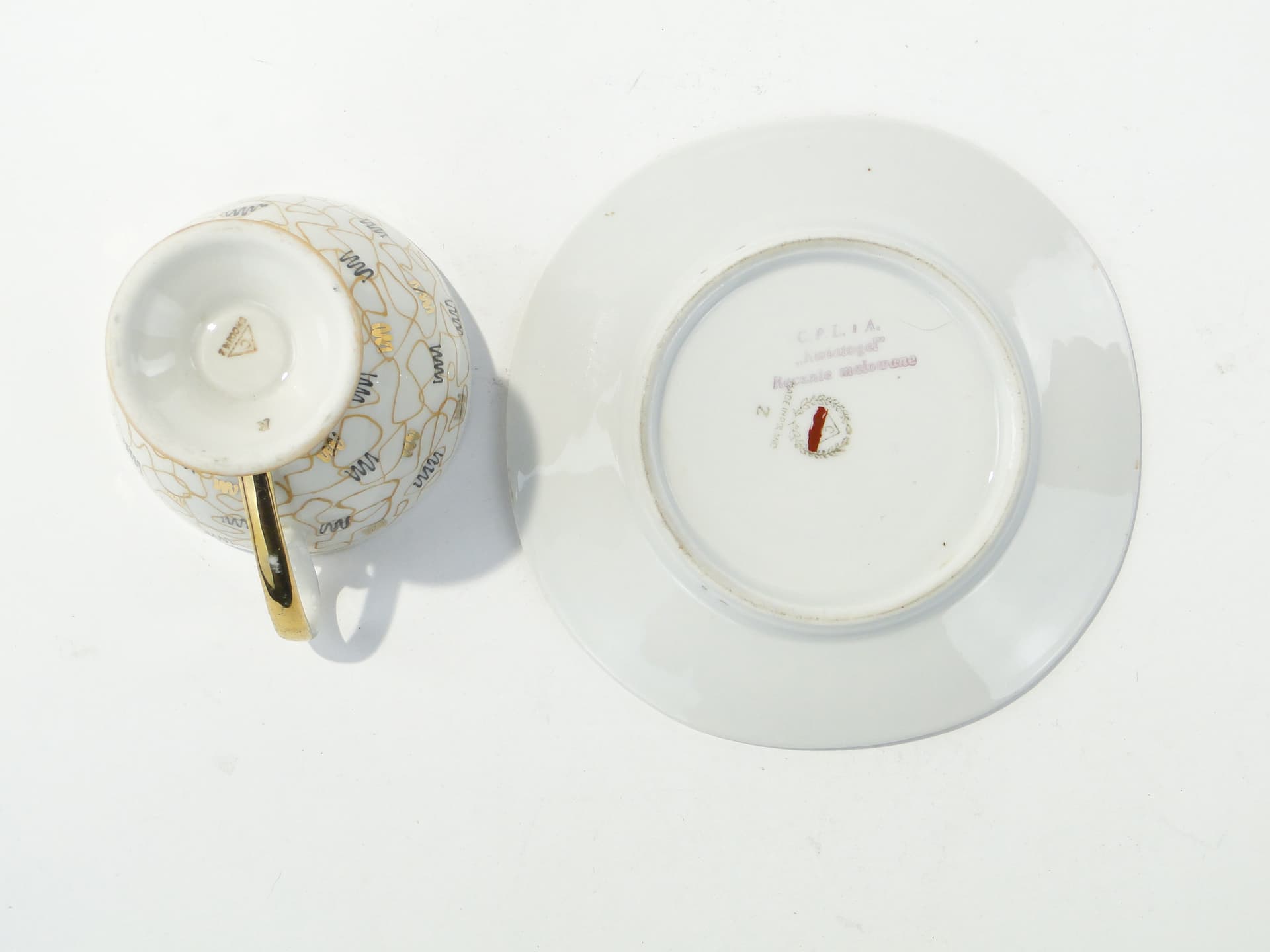 Filiżanka Regina, New Look, biała porcelana, złocenia, Ćmielów, Polska, lata 50. - 354848