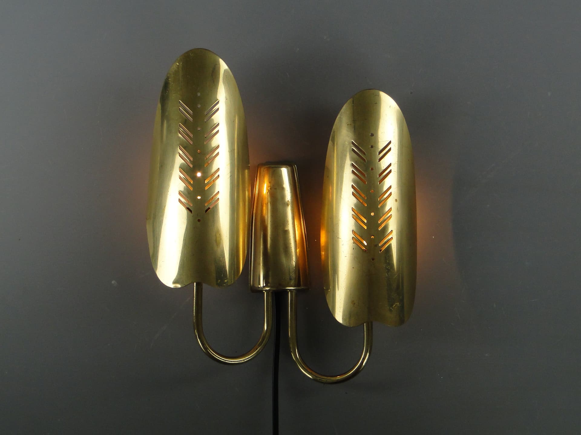 Two-arm wall sconce, gold, brass, Belgium, 1950s - 354852