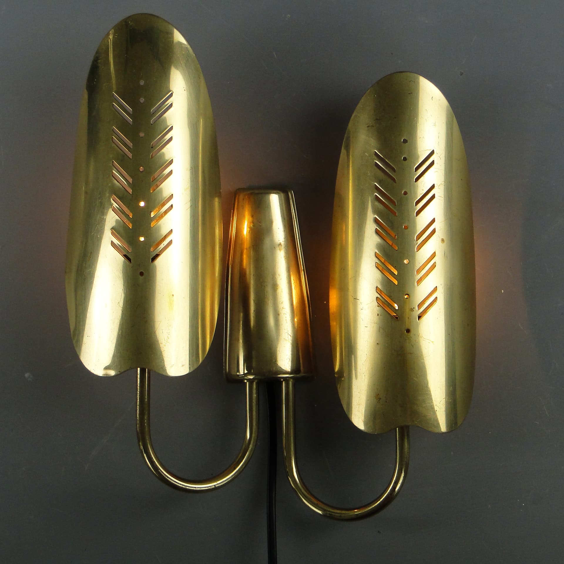 Two-arm wall sconce, gold, brass, Belgium, 1950s - 354851