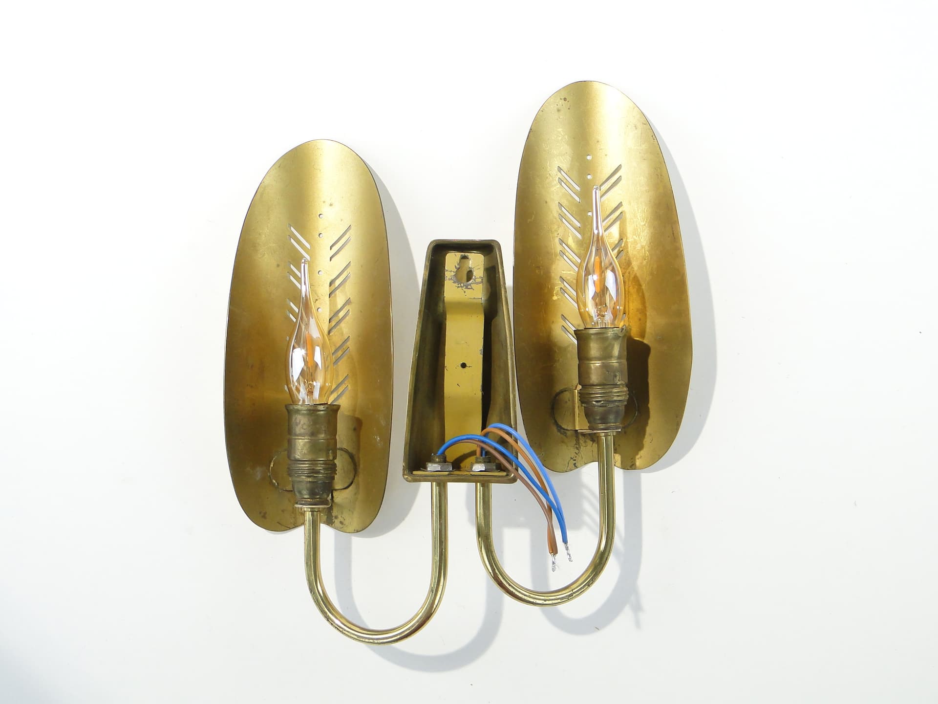 Two-arm wall sconce, gold, brass, Belgium, 1950s - 354859
