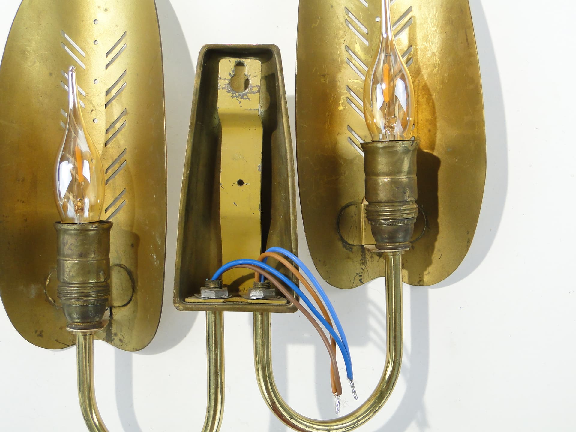 Two-arm wall sconce, gold, brass, Belgium, 1950s - 354857