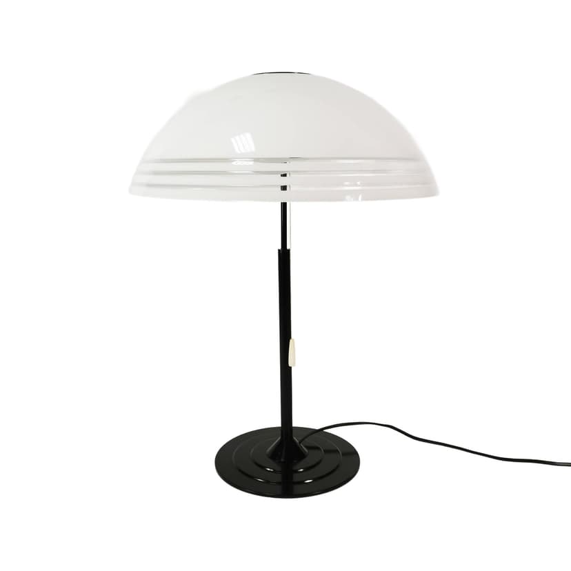 Lampa stołowa, biel czarny, plastik metal, Niemcy, lata 70.