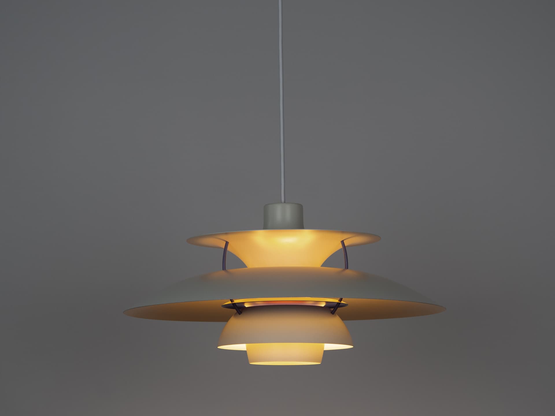 Pendant lamp PH 5, white, metal, by P. Henningsen, Louis Poulsen, Denmark, 1980s. - 355084