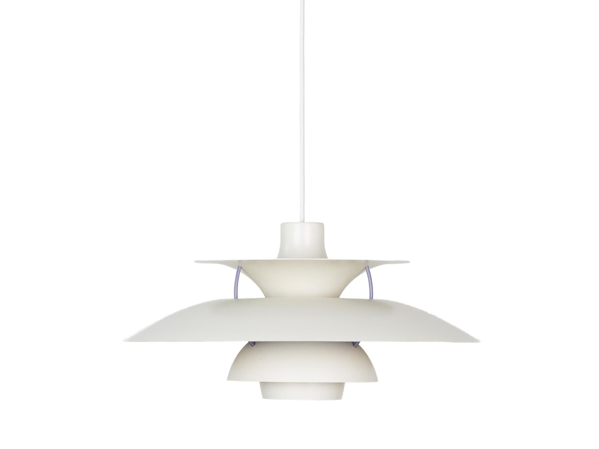 Pendant lamp PH 5, white, metal, by P. Henningsen, Louis Poulsen, Denmark, 1980s.