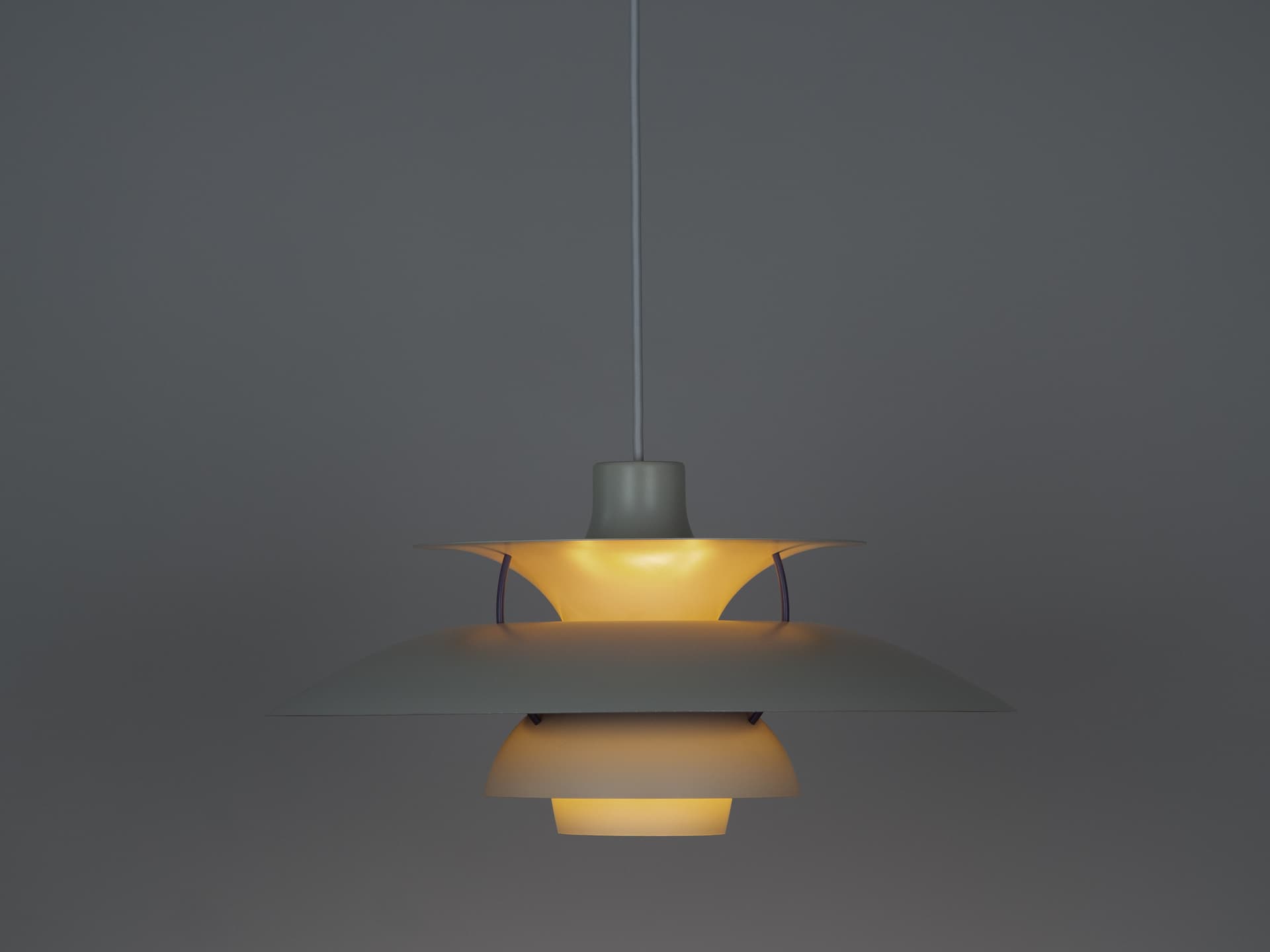 Pendant lamp PH 5, white, metal, by P. Henningsen, Louis Poulsen, Denmark, 1980s. - 355083