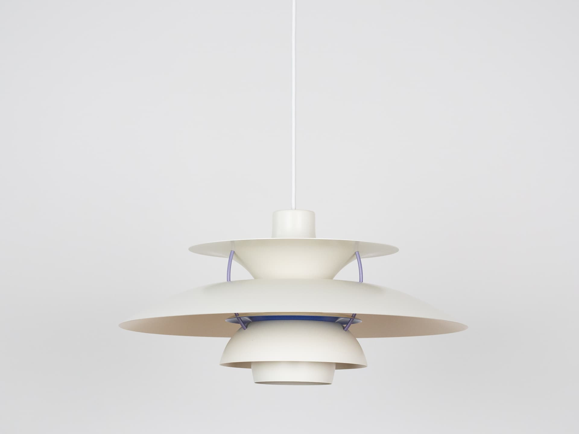 Pendant lamp PH 5, white, metal, by P. Henningsen, Louis Poulsen, Denmark, 1980s. - 355085