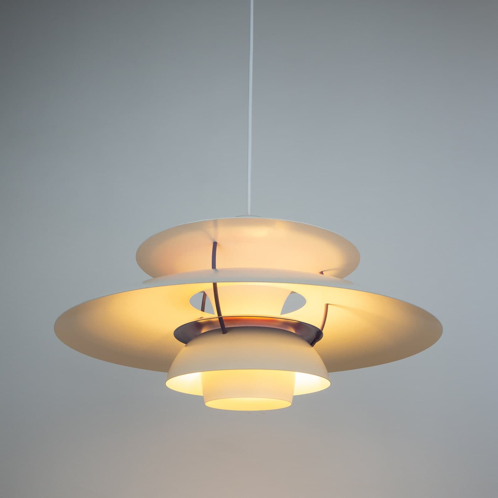Pendant lamp PH 5, white, metal, by P. Henningsen, Louis Poulsen, Denmark, 1980s. - 355108