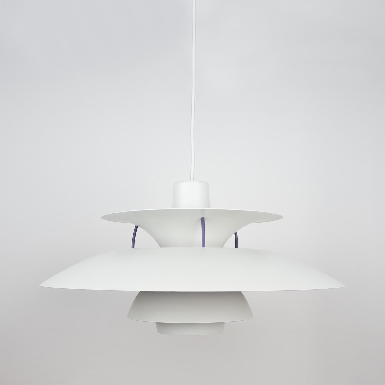 Pendant lamp PH 5, white, metal, by P. Henningsen, Louis Poulsen, Denmark, 1980s. - 355106