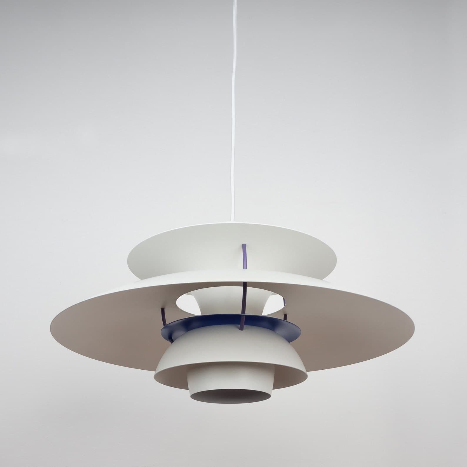 Pendant lamp PH 5, white, metal, by P. Henningsen, Louis Poulsen, Denmark, 1980s. - 355107