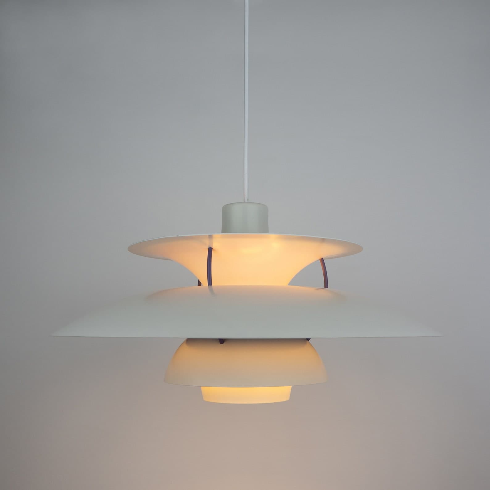 Pendant lamp PH 5, white, metal, by P. Henningsen, Louis Poulsen, Denmark, 1980s. - 355109