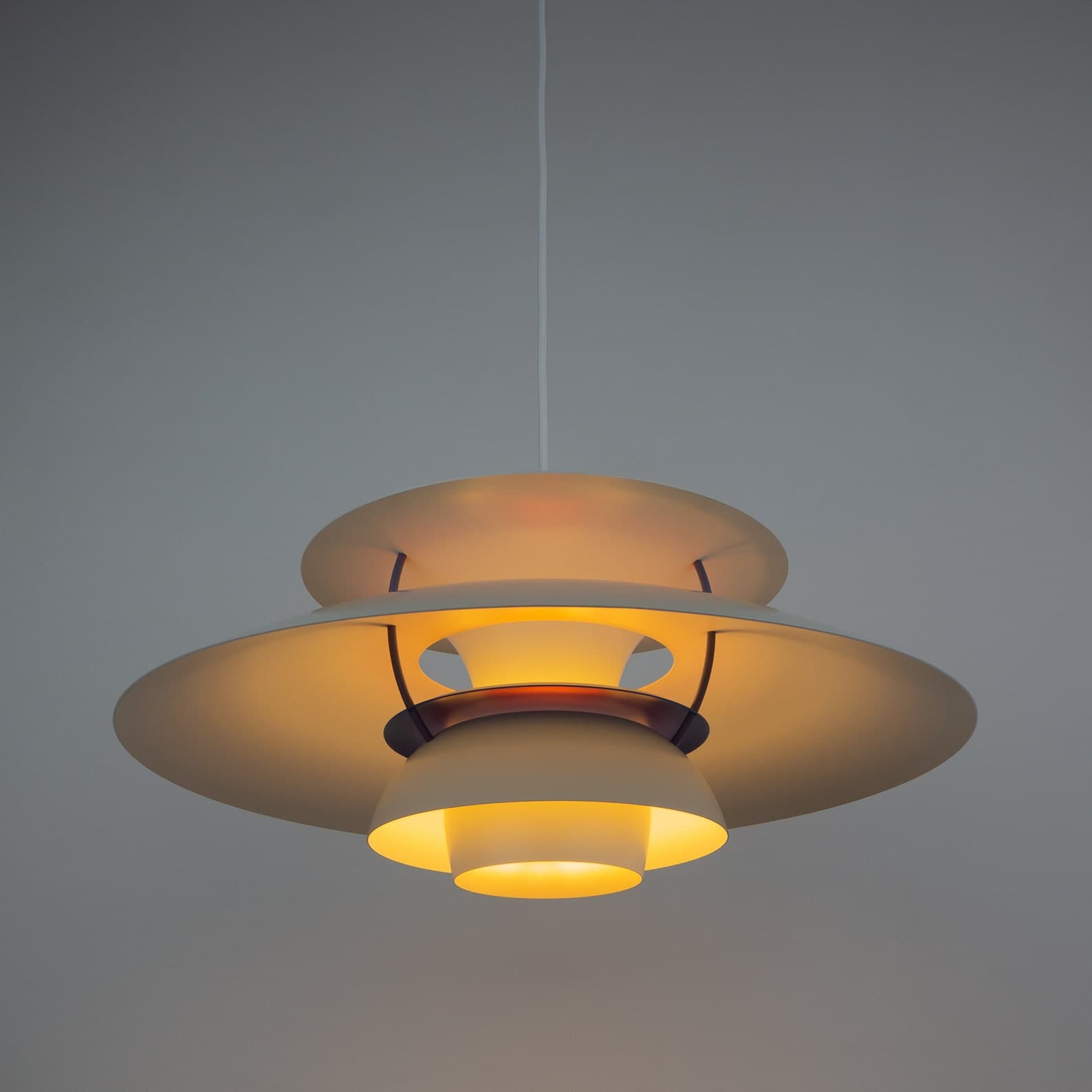 Pair of pendant lamps PH 5, white, metal, by P. Henningsen, Louis Poulsen, Denmark, 1980s. - 355126