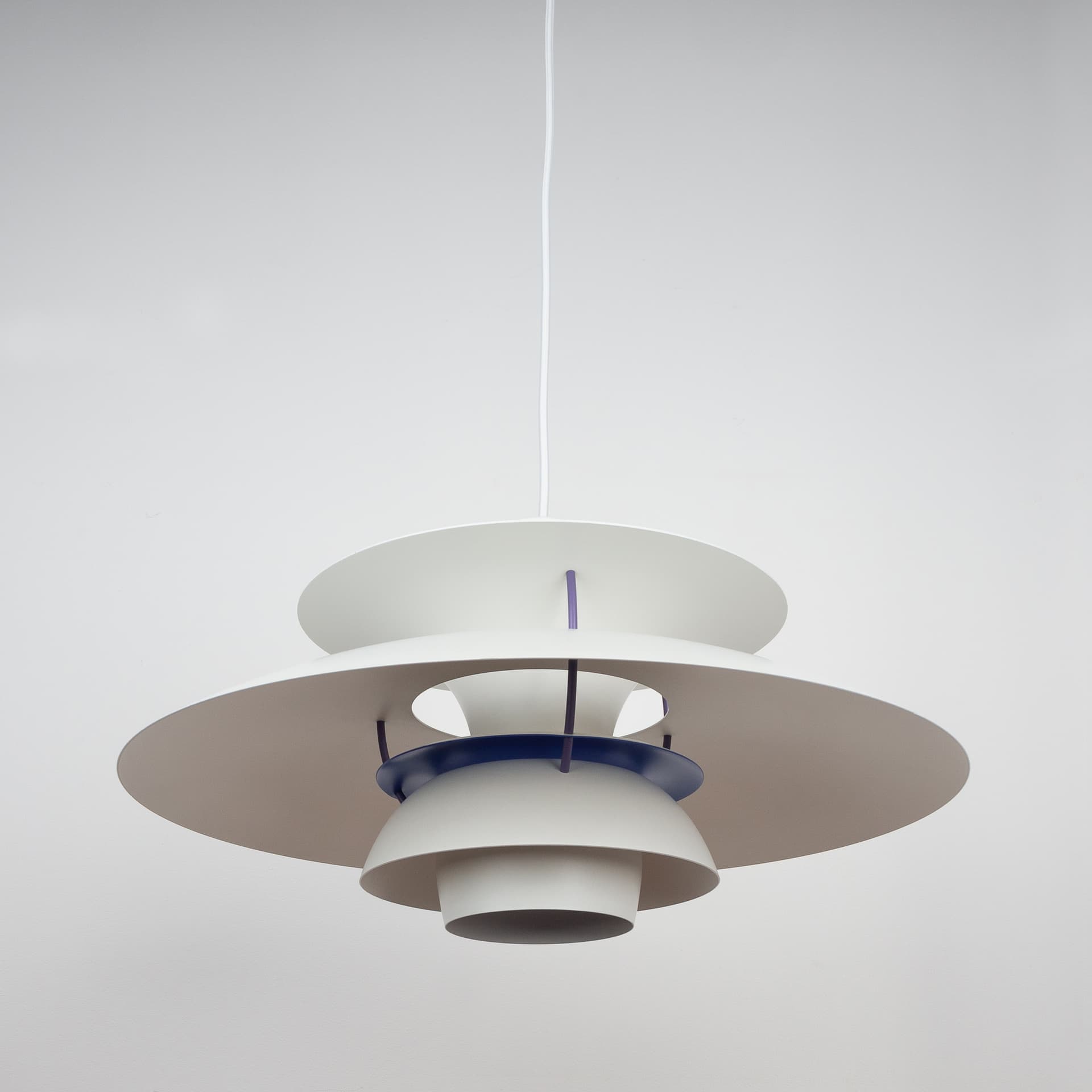 Pair of pendant lamps PH 5, white, metal, by P. Henningsen, Louis Poulsen, Denmark, 1980s. - 355133