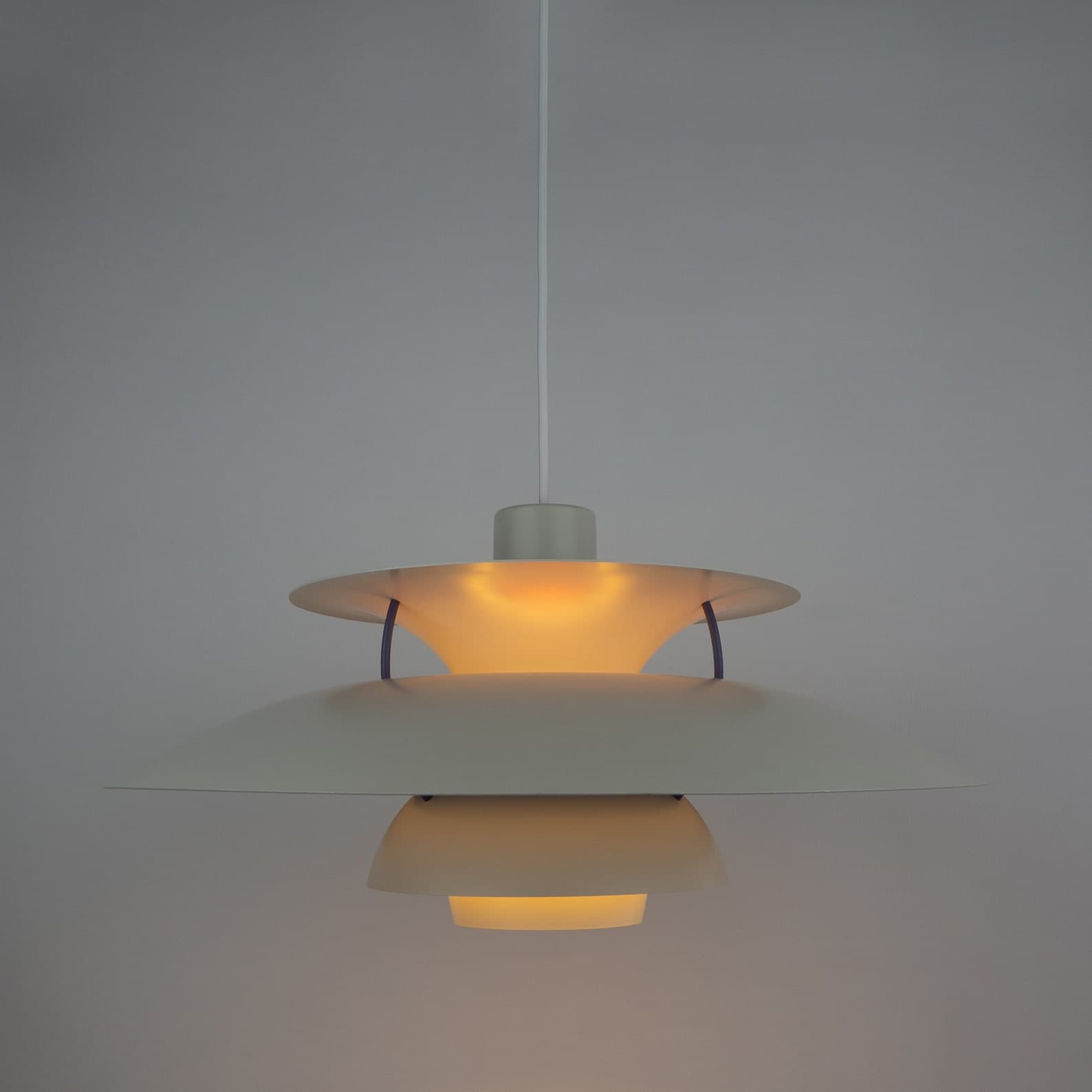 Pair of pendant lamps PH 5, white, metal, by P. Henningsen, Louis Poulsen, Denmark, 1980s. - 355125