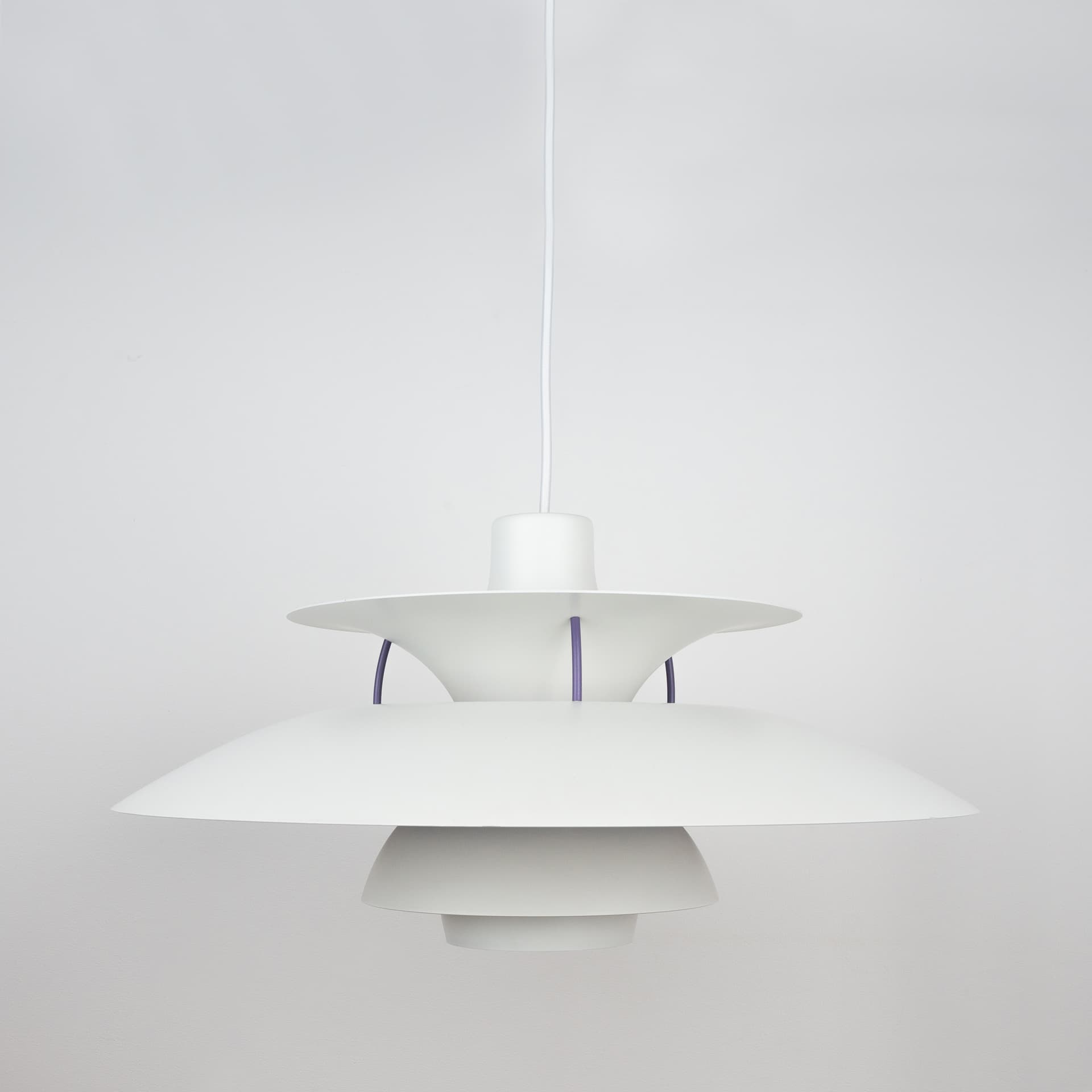 Pair of pendant lamps PH 5, white, metal, by P. Henningsen, Louis Poulsen, Denmark, 1980s. - 355136