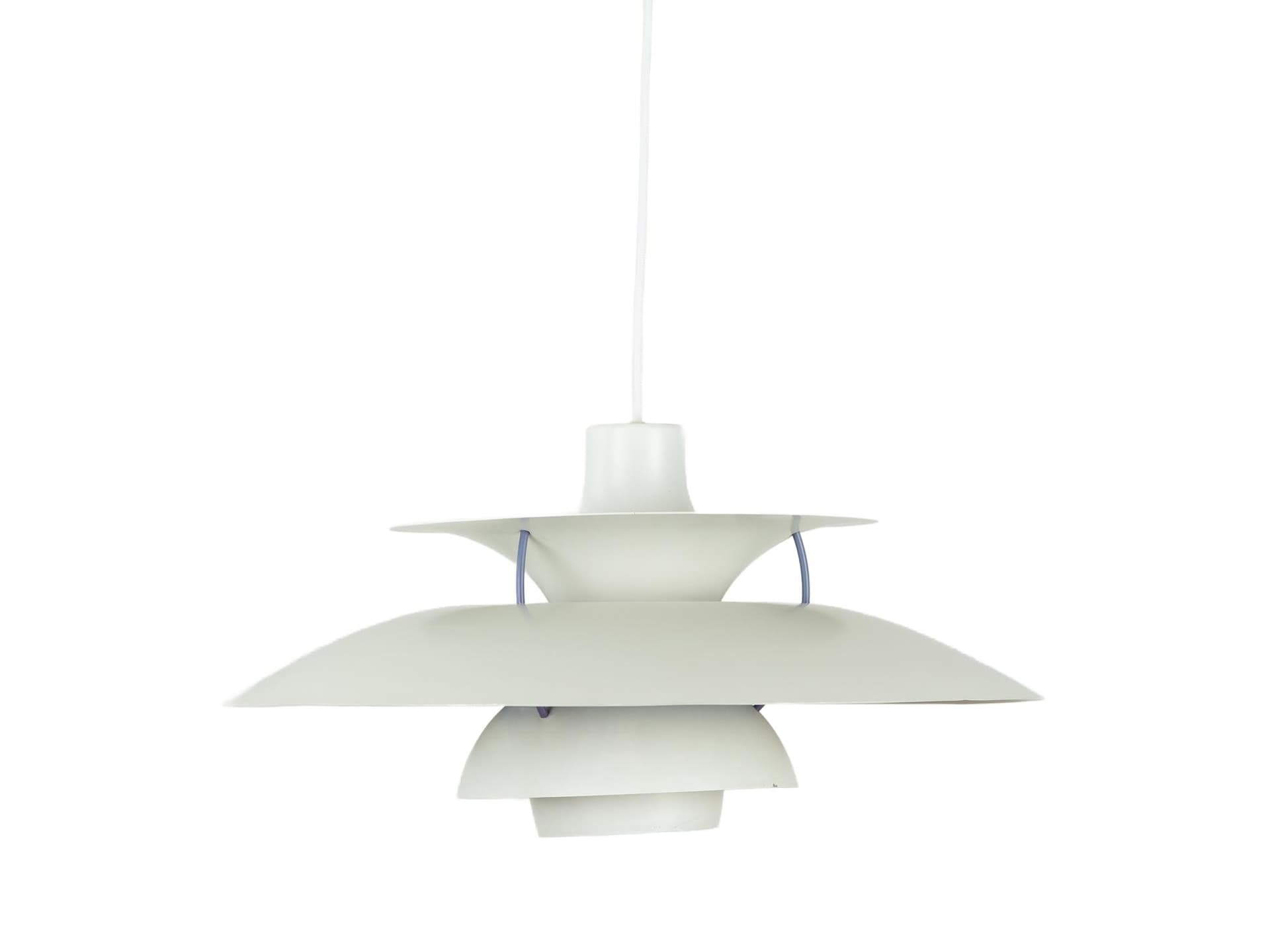 Pendant lamp PH 5, white metal, by P. Henningsen, Louis Poulsen, Denmark, 1980s.