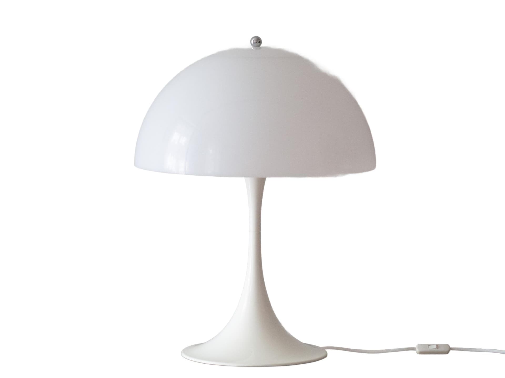 Lampa stołowa Panthella, biały, plastik, metal, proj. V. Panton, Louis Poulsen, Dania, lata 70.