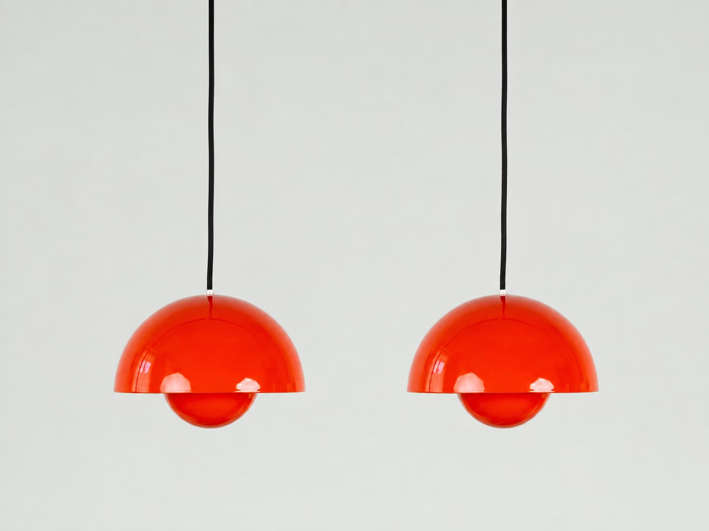 Pair of pendant lamps Flowerpot, red enamel, by V. Panton, Louis Poulsen, Denmark, 1960s. - 355252