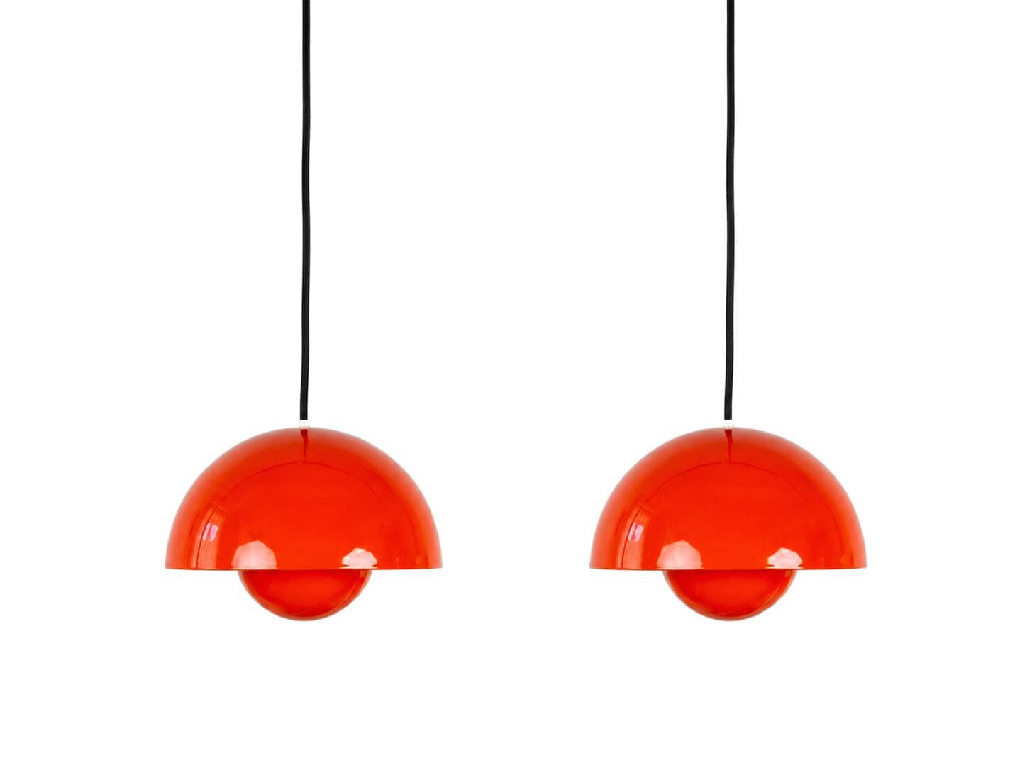 Pair of pendant lamps Flowerpot, red enamel, by V. Panton, Louis Poulsen, Denmark, 1960s.