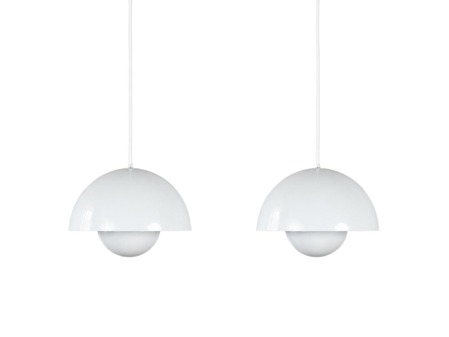 Pair of pendant lamps Flowerpot, white metal, by V. Panton, Louis Poulsen, Denmark, 1960s.