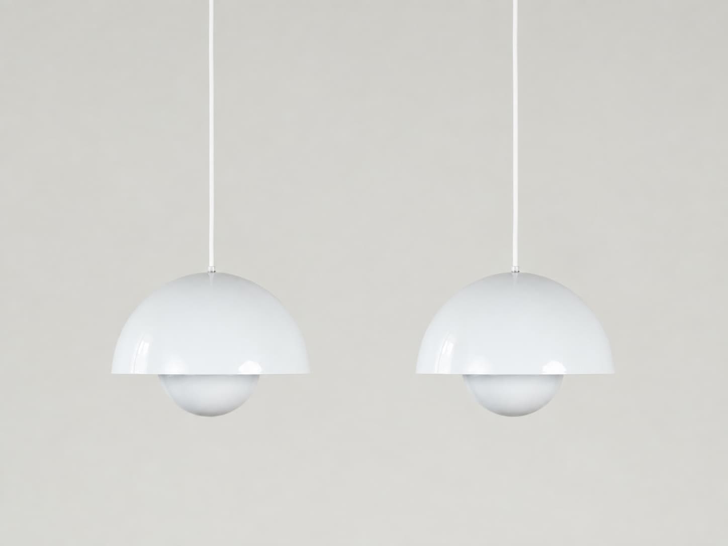 Pair of pendant lamps Flowerpot, white metal, by V. Panton, Louis Poulsen, Denmark, 1960s. - 355278