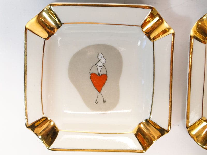 Set of Four Bridge Ashtrays, white porcelain gold-plated, Ćmielów, Poland, 1960s. - 355418