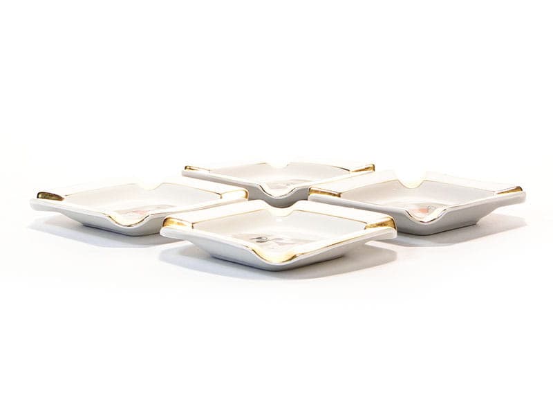 Set of Four Bridge Ashtrays, white porcelain gold-plated, Ćmielów, Poland, 1960s. - 355422