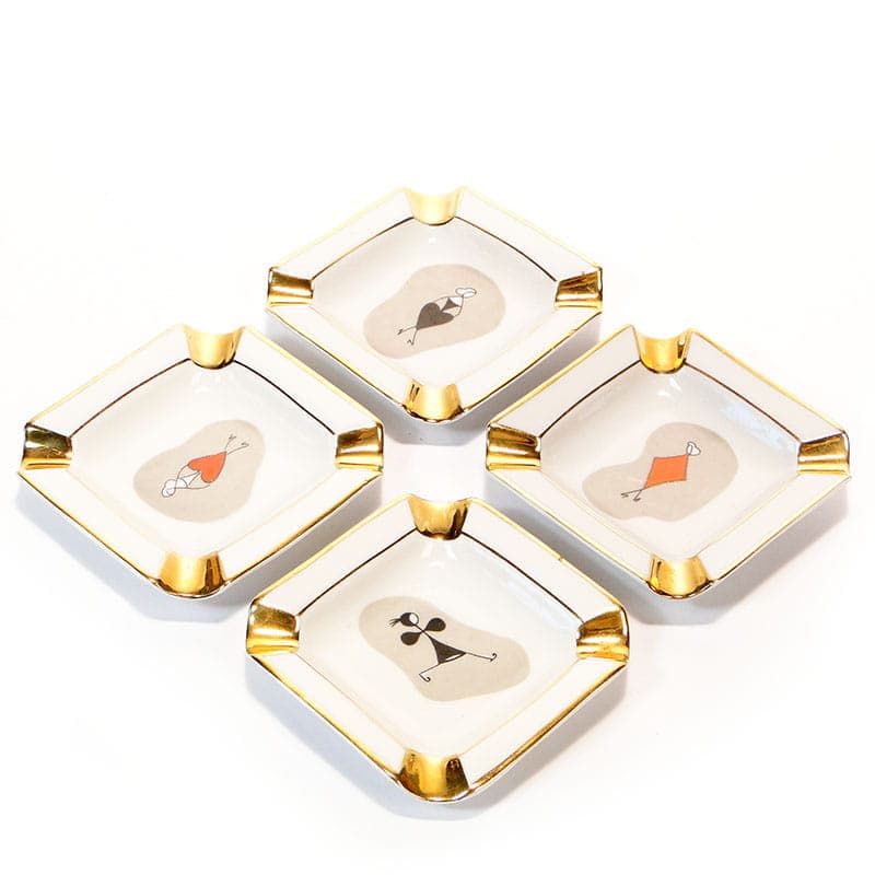 Set of Four Bridge Ashtrays, white porcelain gold-plated, Ćmielów, Poland, 1960s. - 355420