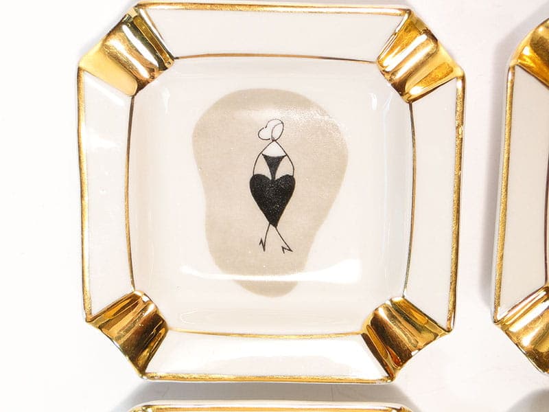 Set of Four Bridge Ashtrays, white porcelain gold-plated, Ćmielów, Poland, 1960s. - 355415