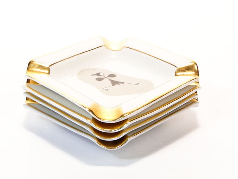 Set of Four Bridge Ashtrays, white porcelain gold-plated, Ćmielów, Poland, 1960s. - 355421