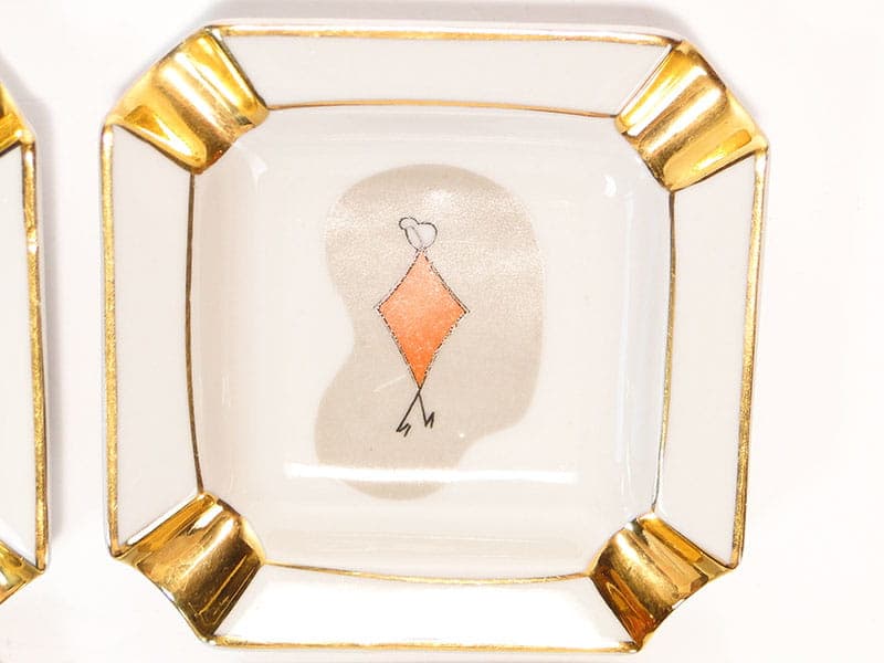 Set of Four Bridge Ashtrays, white porcelain gold-plated, Ćmielów, Poland, 1960s. - 355419
