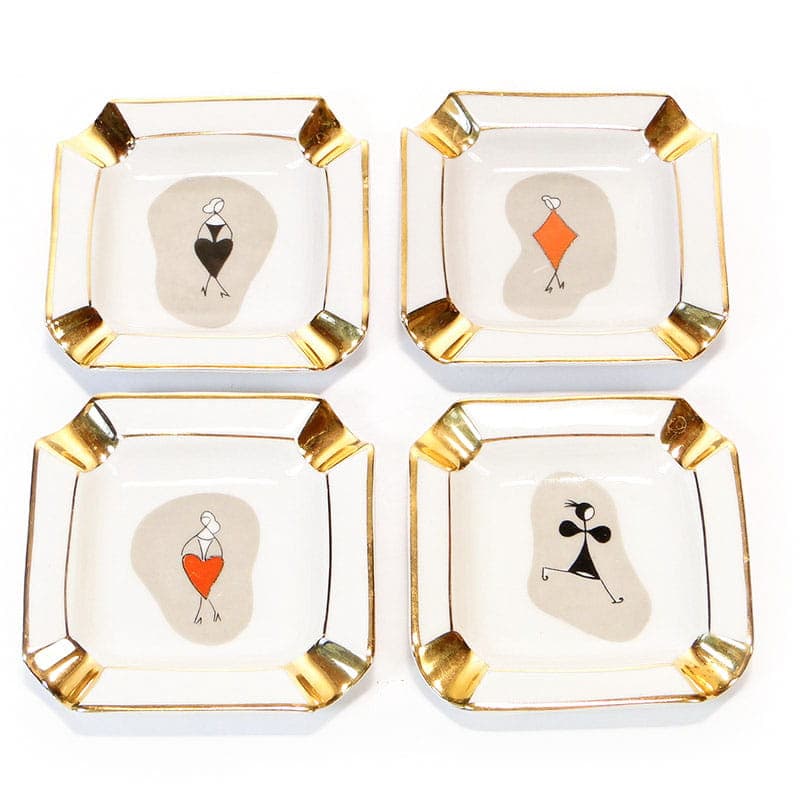 Set of Four Bridge Ashtrays, white porcelain gold-plated, Ćmielów, Poland, 1960s. - 355414