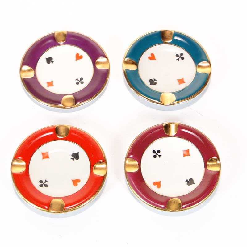 Set of bridge ashtrays, colored porcelain, Ćmielów, Poland, 1960s. - 355434