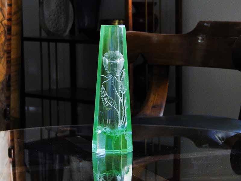 Wazon Art Deco, kryształ zielony uranowy, Moser, Czechy, lata 20. - 355654