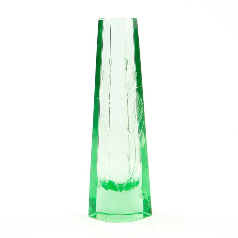 Wazon Art Deco, kryształ zielony uranowy, Moser, Czechy, lata 20. - 355651