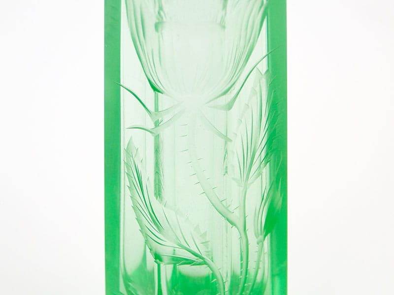 Wazon Art Deco, kryształ zielony uranowy, Moser, Czechy, lata 20. - 355655