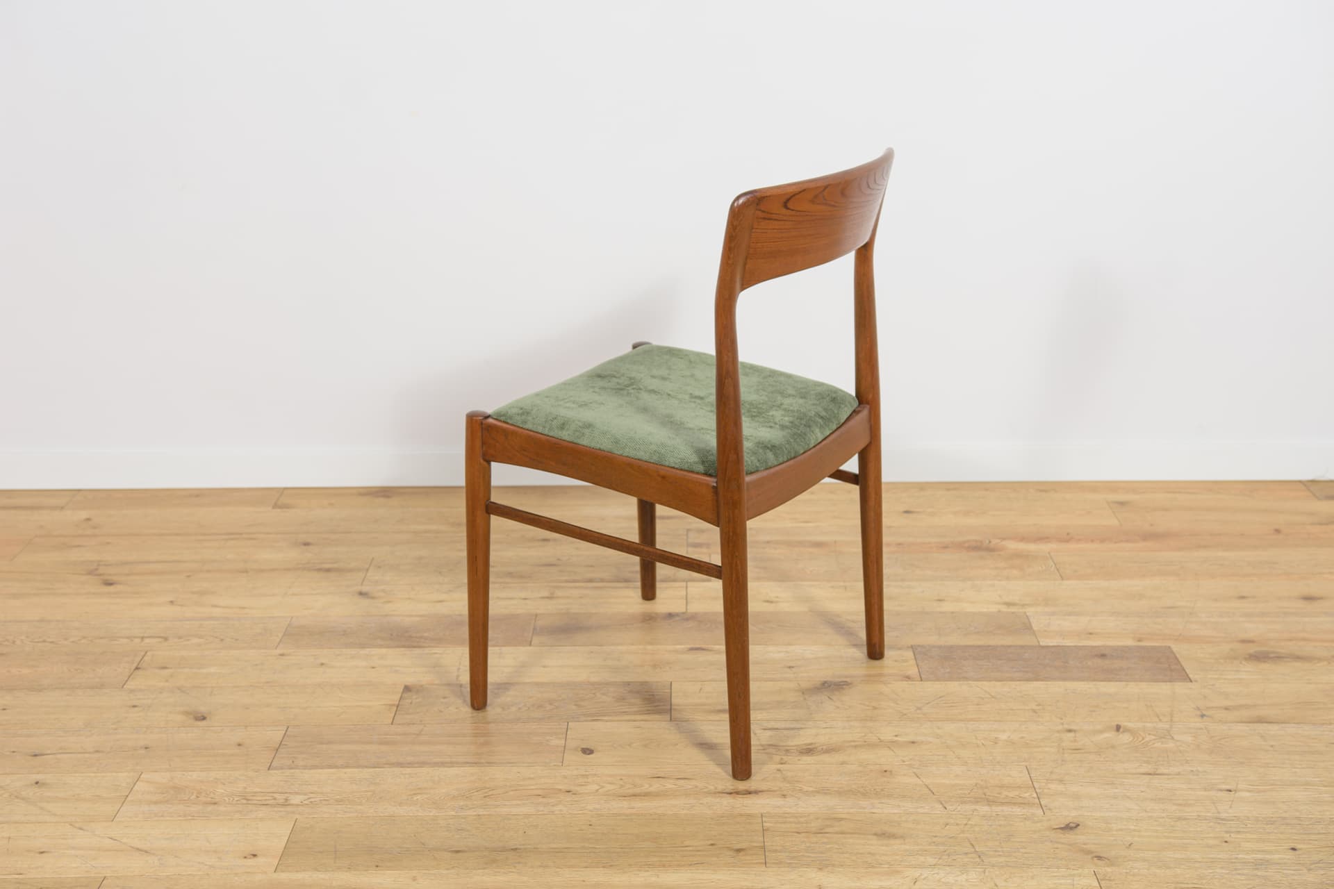 Set of four chairs Model 26, brown teak, green synthetic fabric, by H. Kjærnulf, Denmark, 1960s. - 355672
