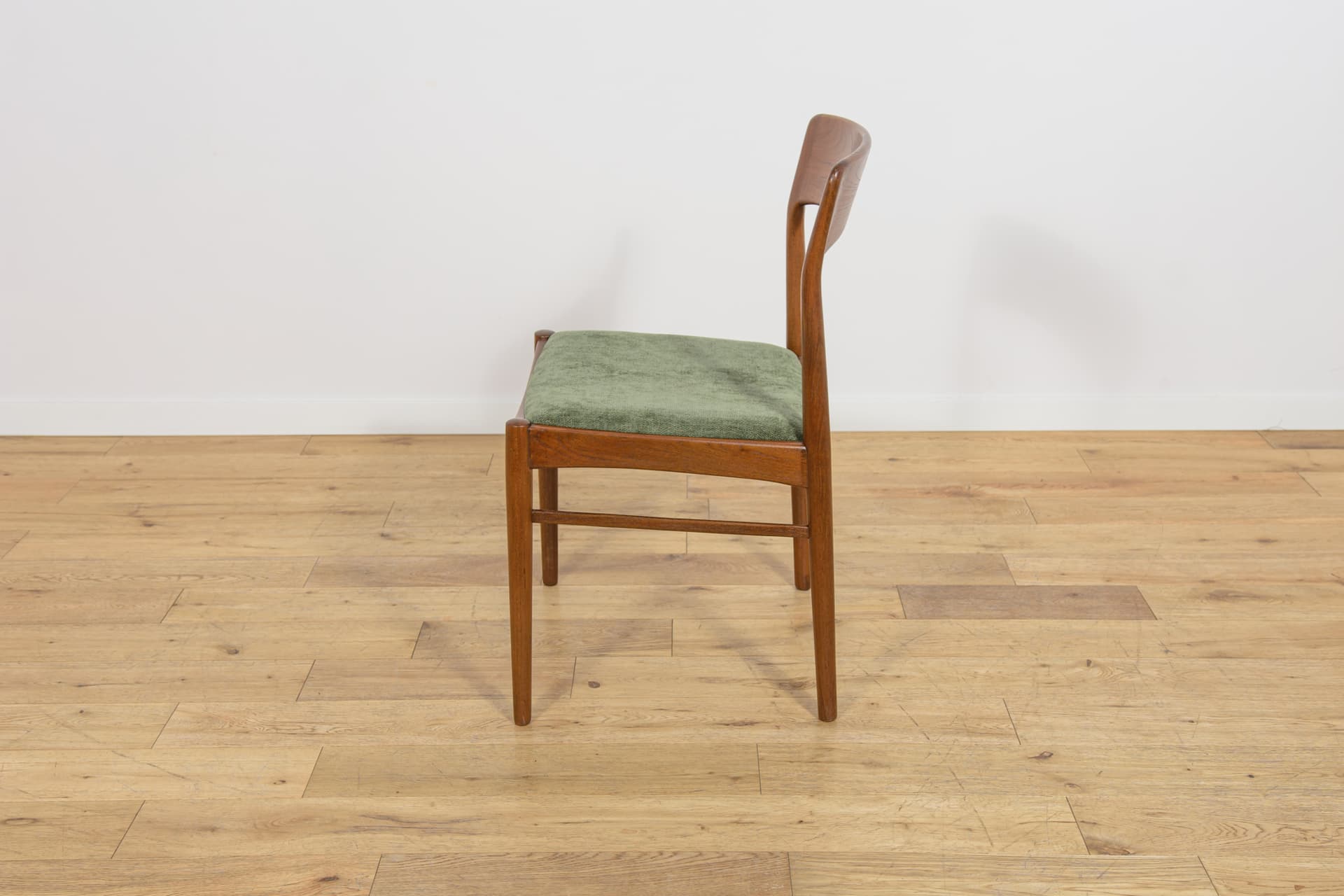 Set of four chairs Model 26, brown teak, green synthetic fabric, by H. Kjærnulf, Denmark, 1960s. - 355671