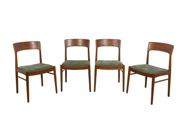 Set of four chairs Model 26, brown teak, green synthetic fabric, by H. Kjærnulf, Denmark, 1960s. - DIMENSION