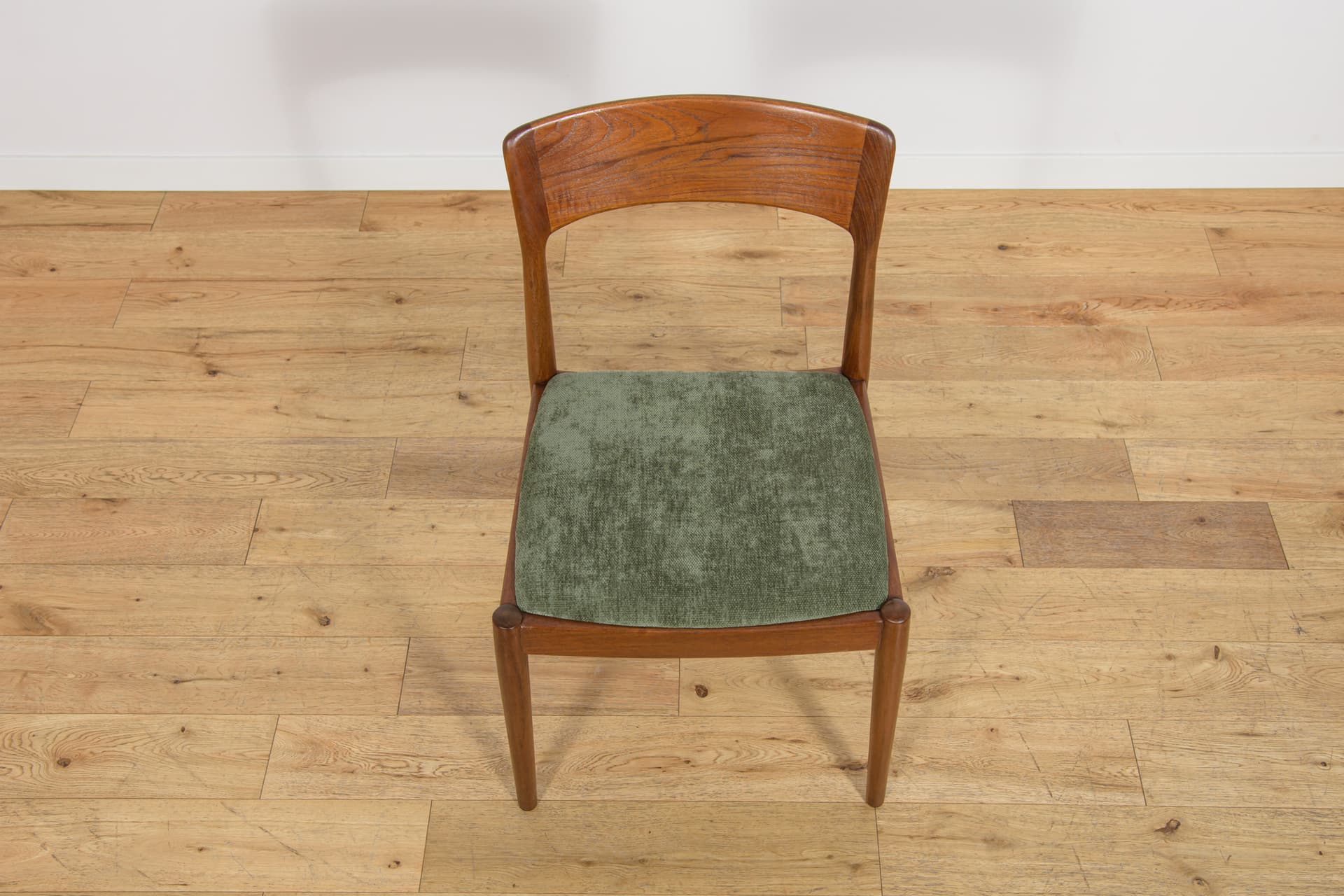 Set of four chairs Model 26, brown teak, green synthetic fabric, by H. Kjærnulf, Denmark, 1960s. - 355669