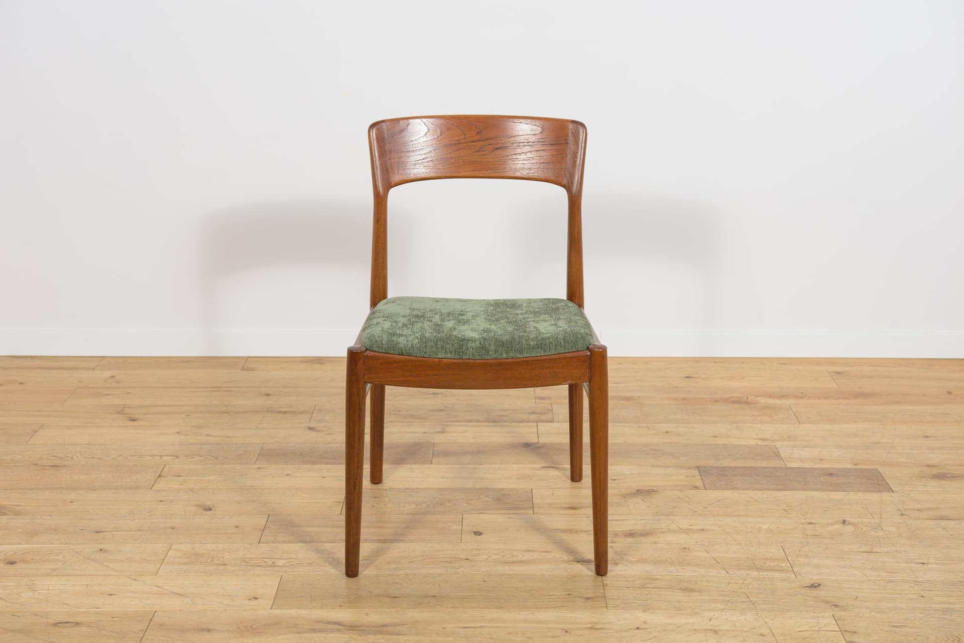 Set of four chairs Model 26, brown teak, green synthetic fabric, by H. Kjærnulf, Denmark, 1960s. - 355668