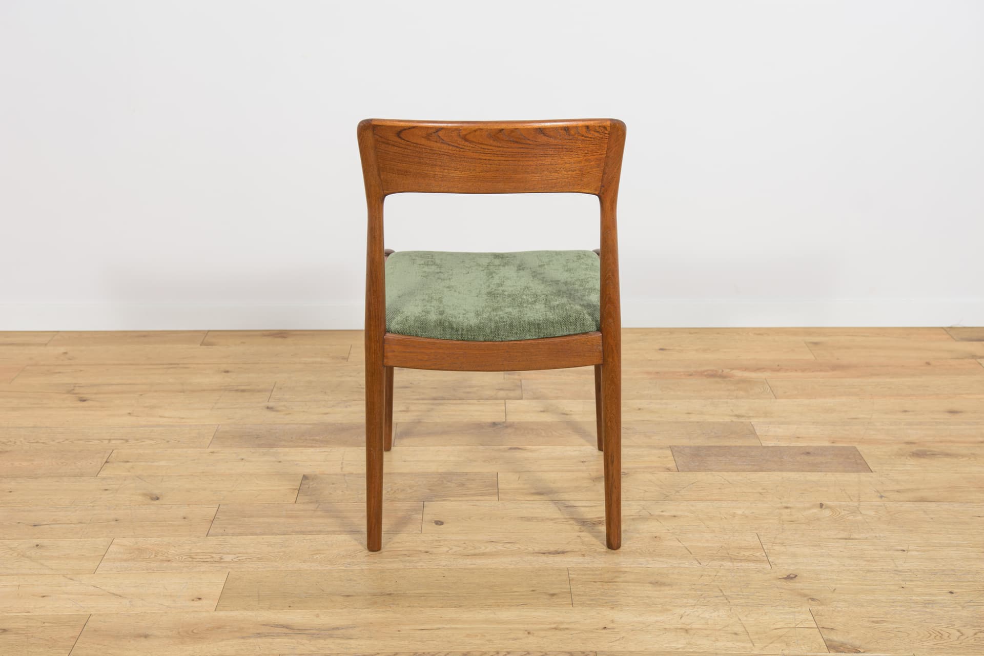 Set of four chairs Model 26, brown teak, green synthetic fabric, by H. Kjærnulf, Denmark, 1960s. - 355673