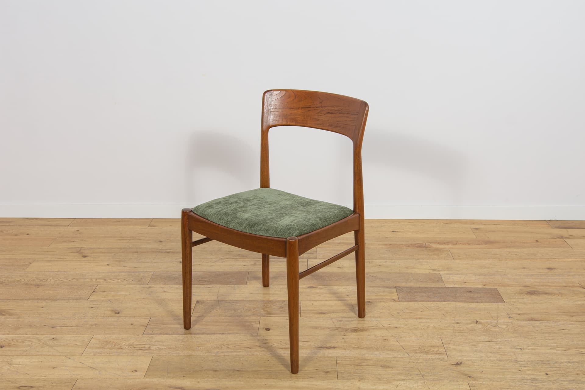 Set of four chairs Model 26, brown teak, green synthetic fabric, by H. Kjærnulf, Denmark, 1960s. - 355670