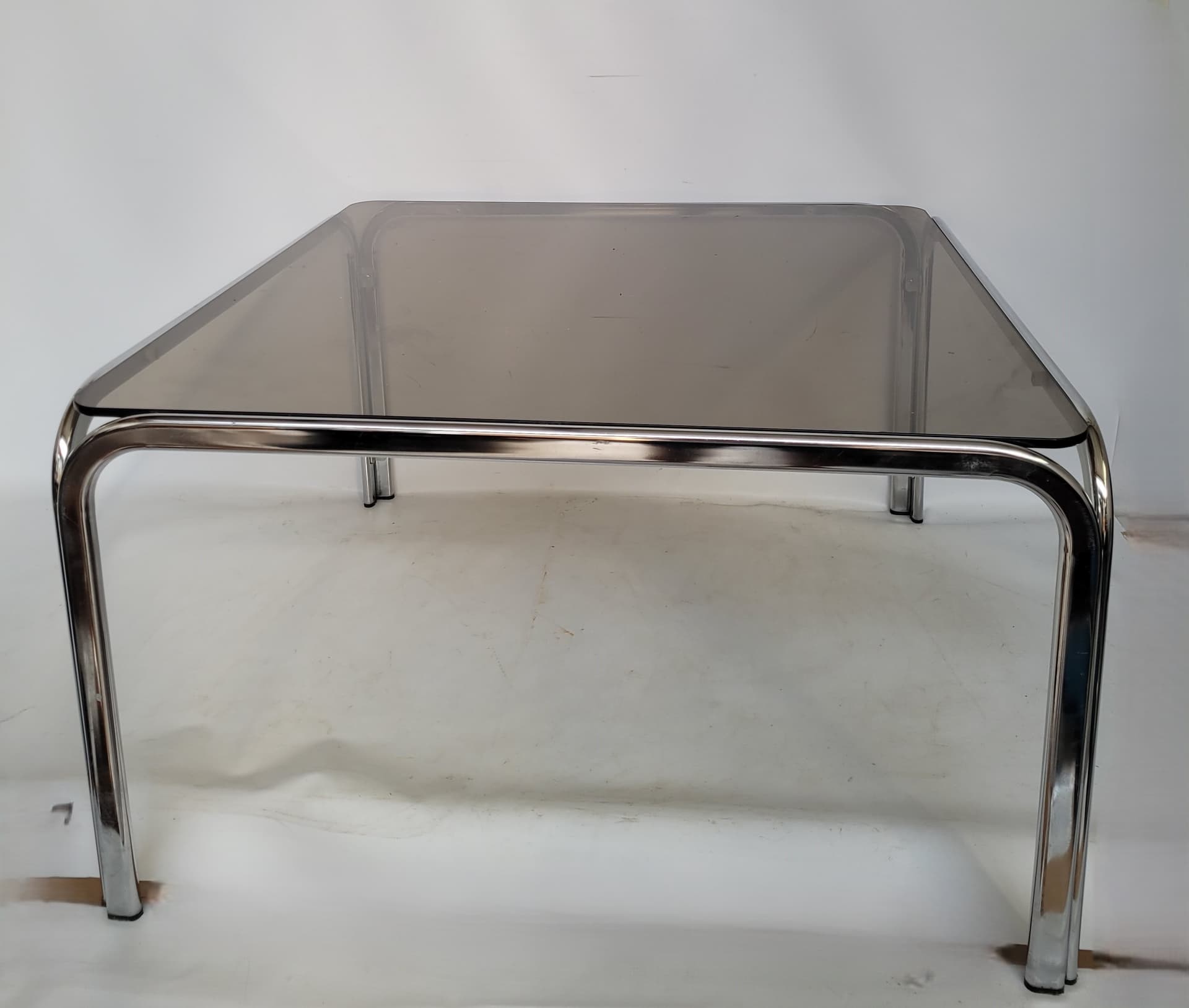 Coffee Table Bauhaus 83x83 cm, smoked glass, chrome, 1970s. - 355706