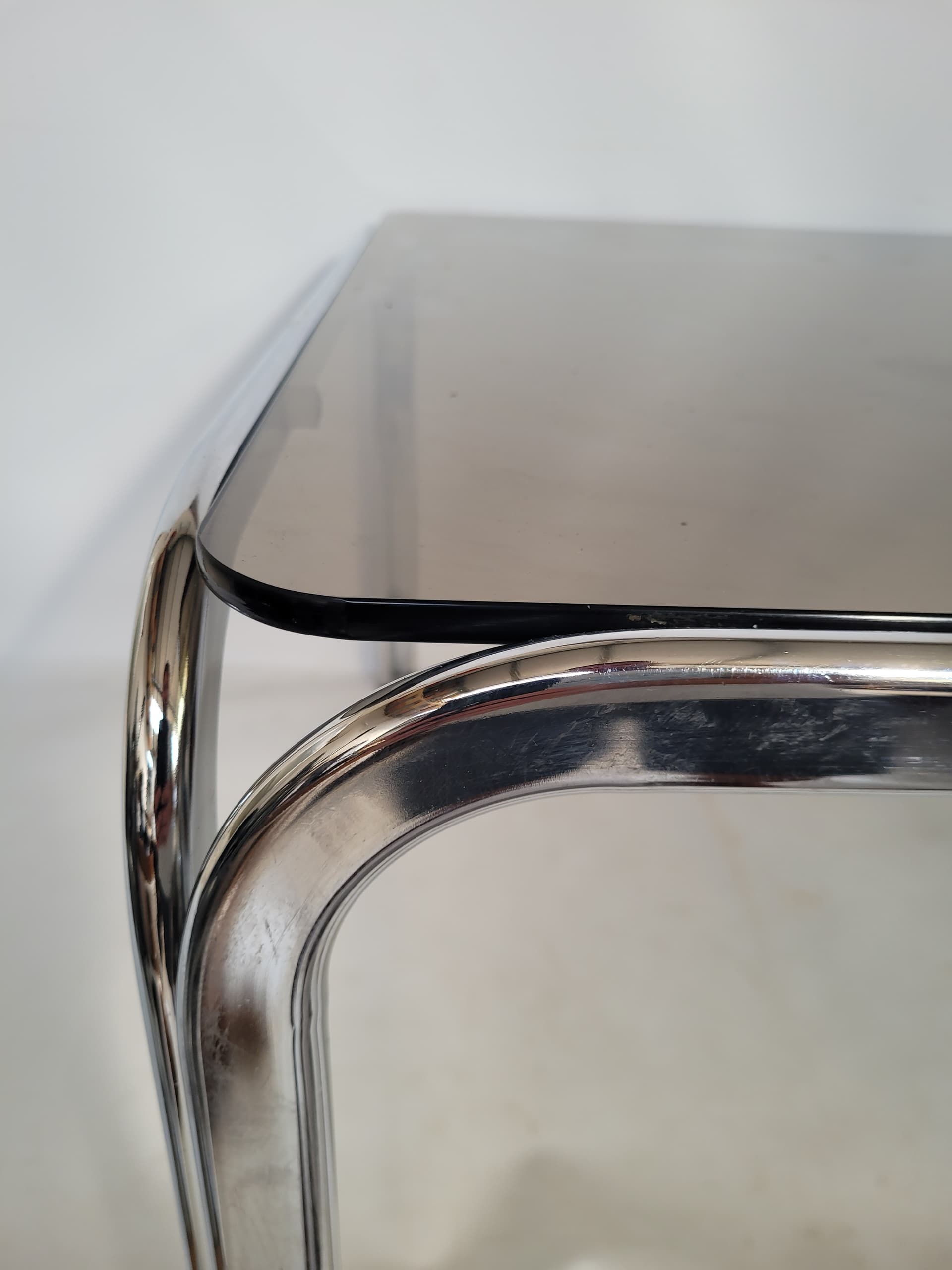 Coffee Table Bauhaus 83x83 cm, smoked glass, chrome, 1970s. - 355717