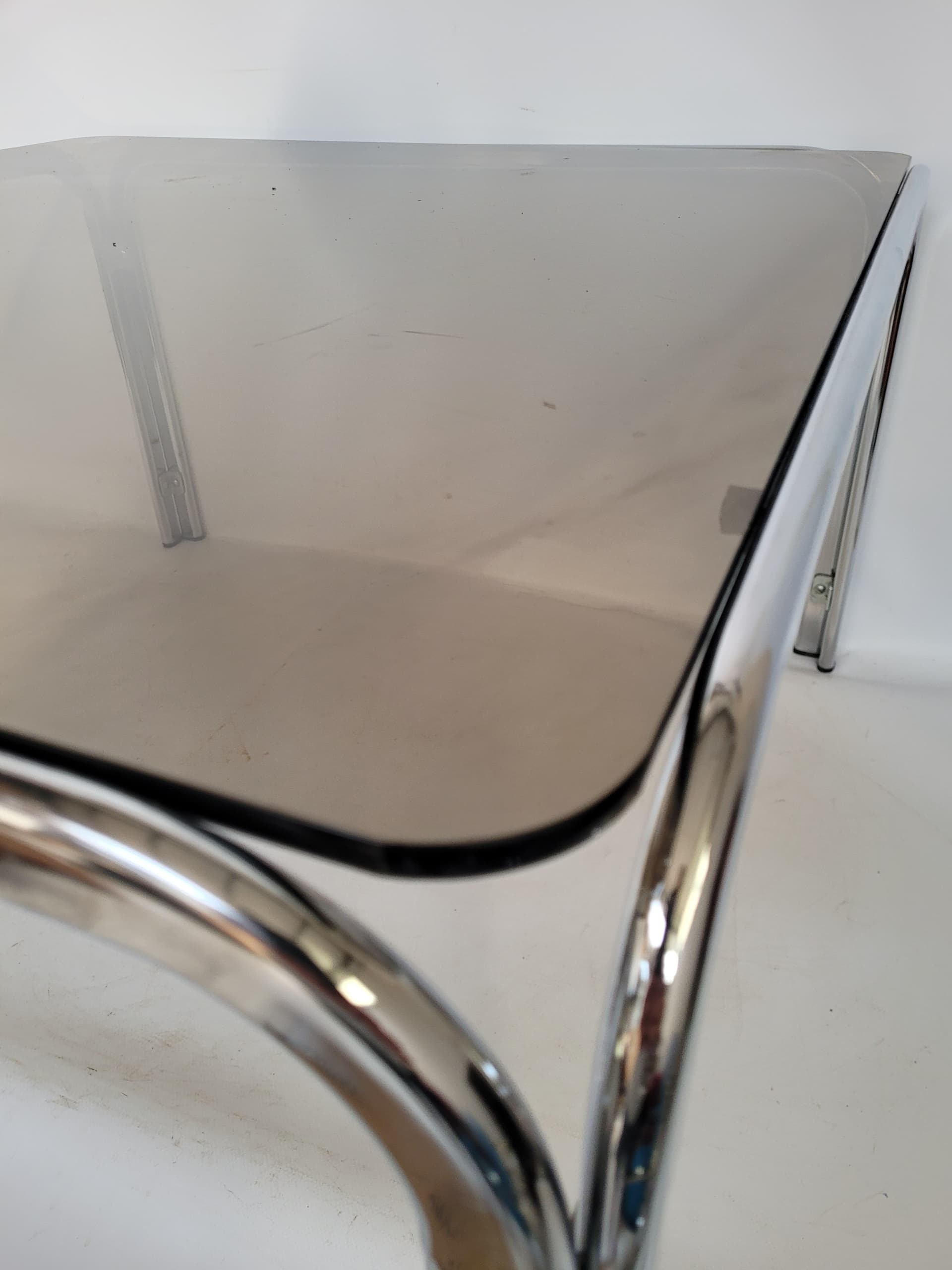 Coffee Table Bauhaus 83x83 cm, smoked glass, chrome, 1970s. - 355718