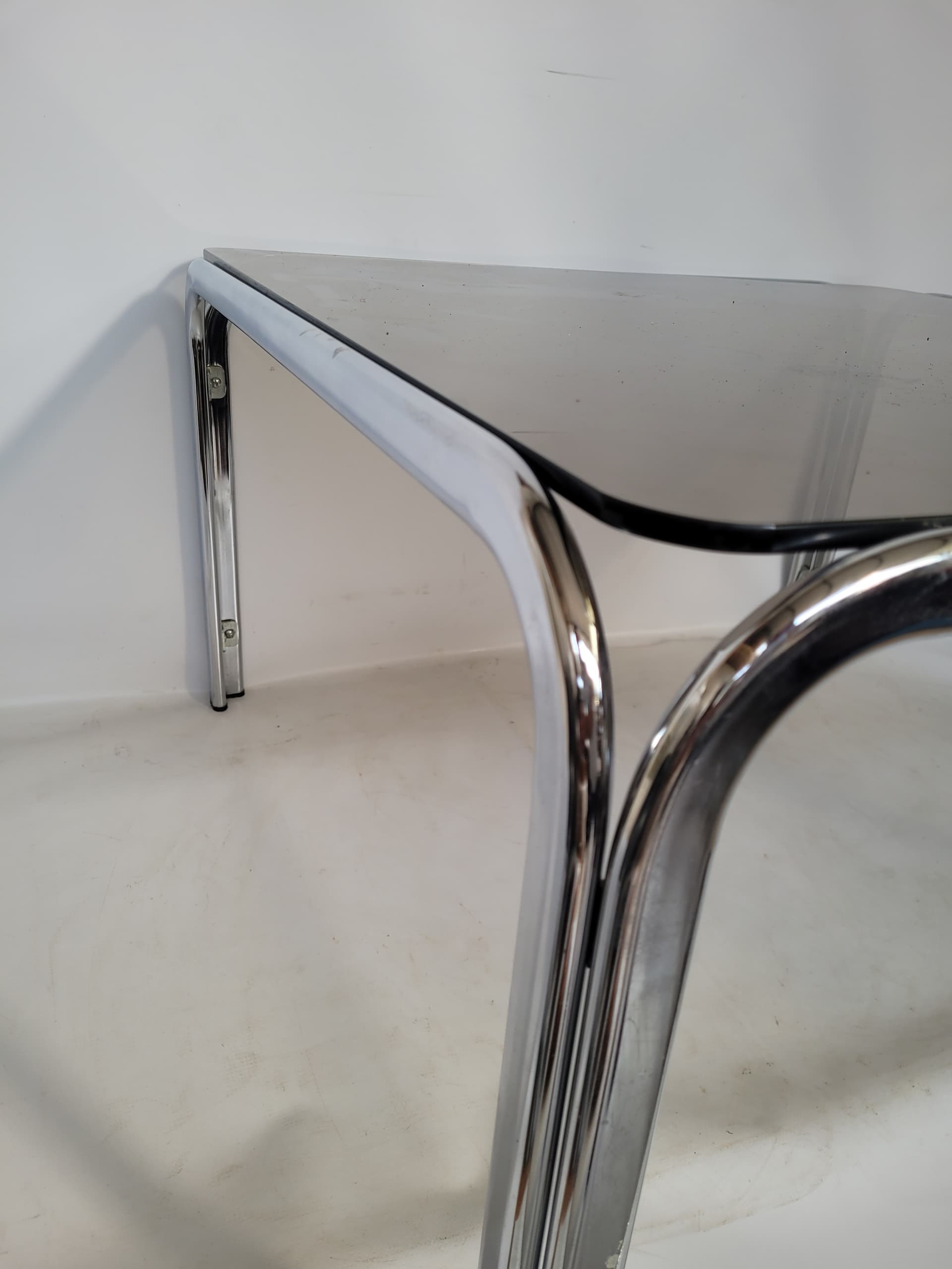 Coffee Table Bauhaus 83x83 cm, smoked glass, chrome, 1970s. - 355705