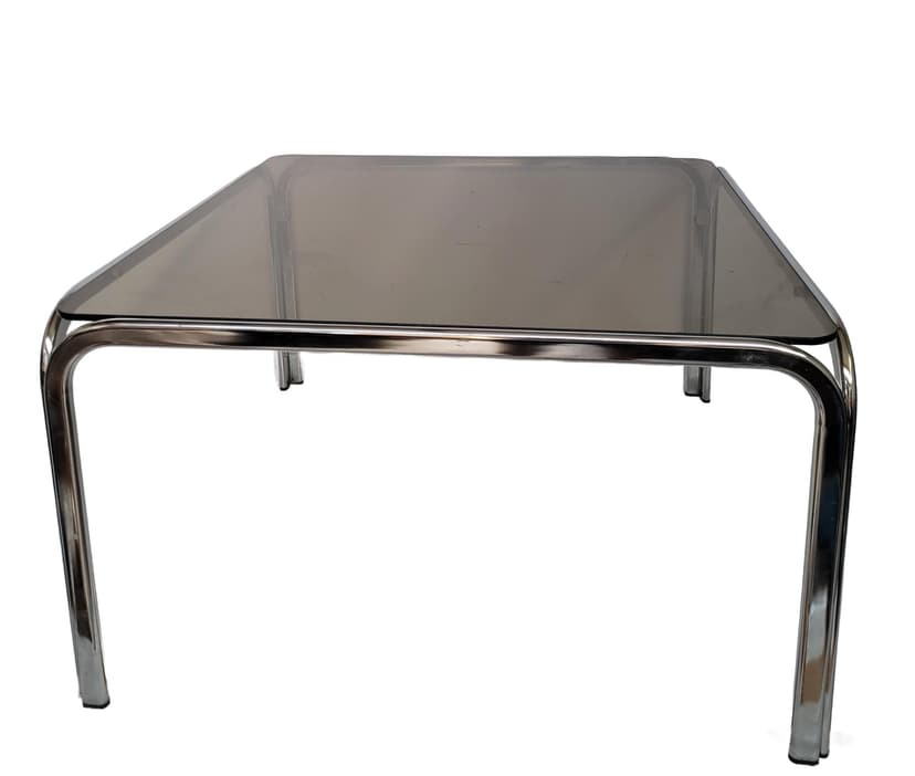 Coffee Table Bauhaus 83x83 cm, smoked glass, chrome, 1970s.