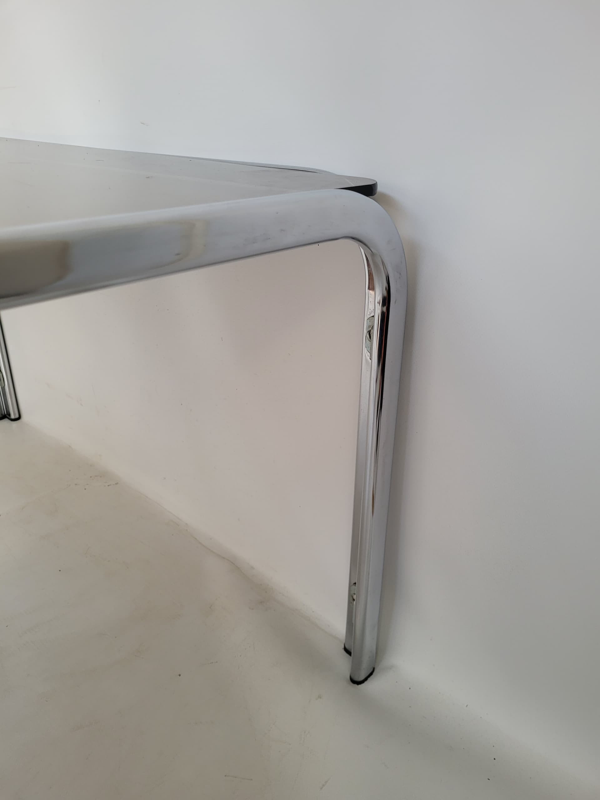 Coffee Table Bauhaus 83x83 cm, smoked glass, chrome, 1970s. - 355713