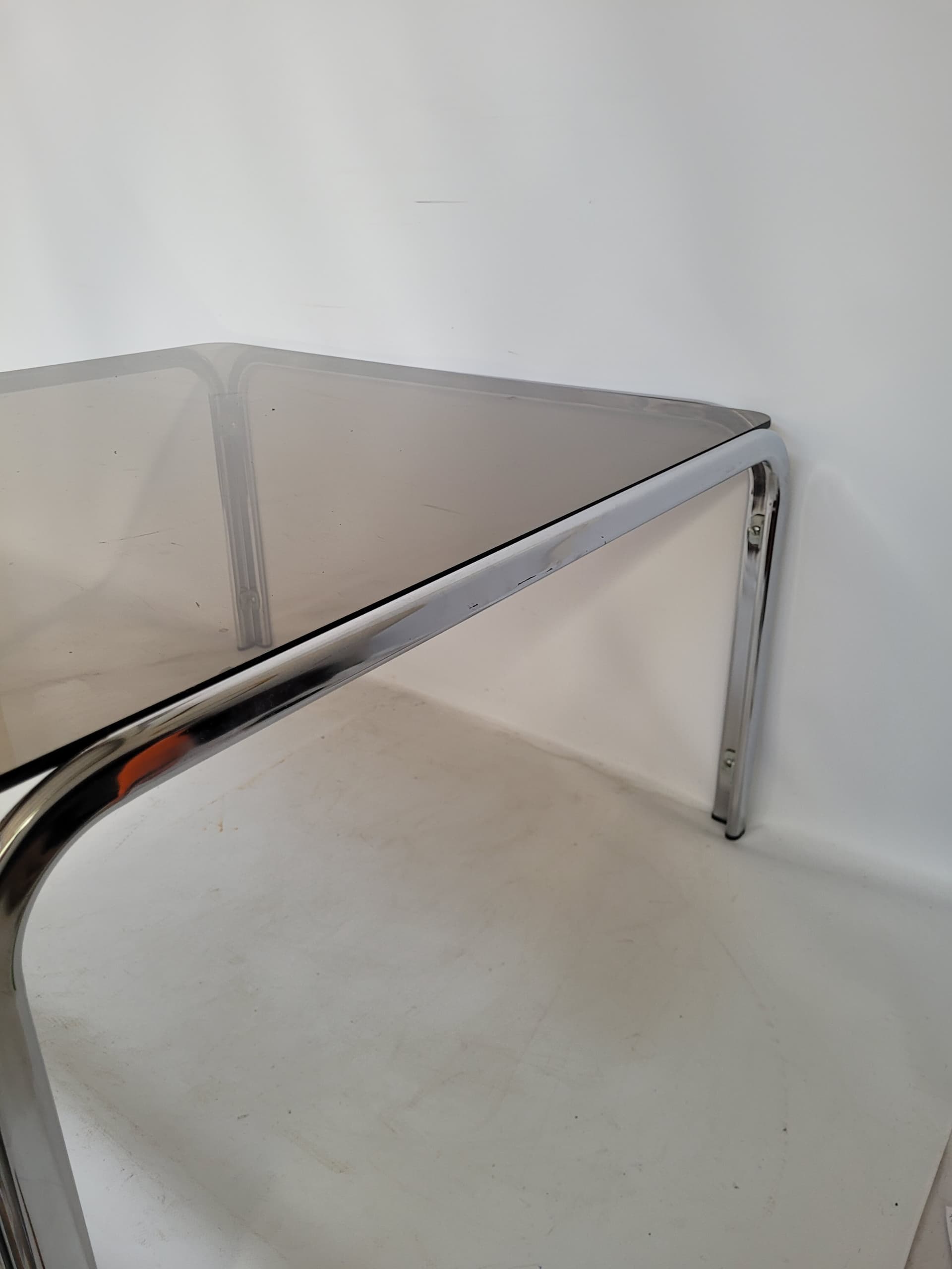 Coffee Table Bauhaus 83x83 cm, smoked glass, chrome, 1970s. - 355707