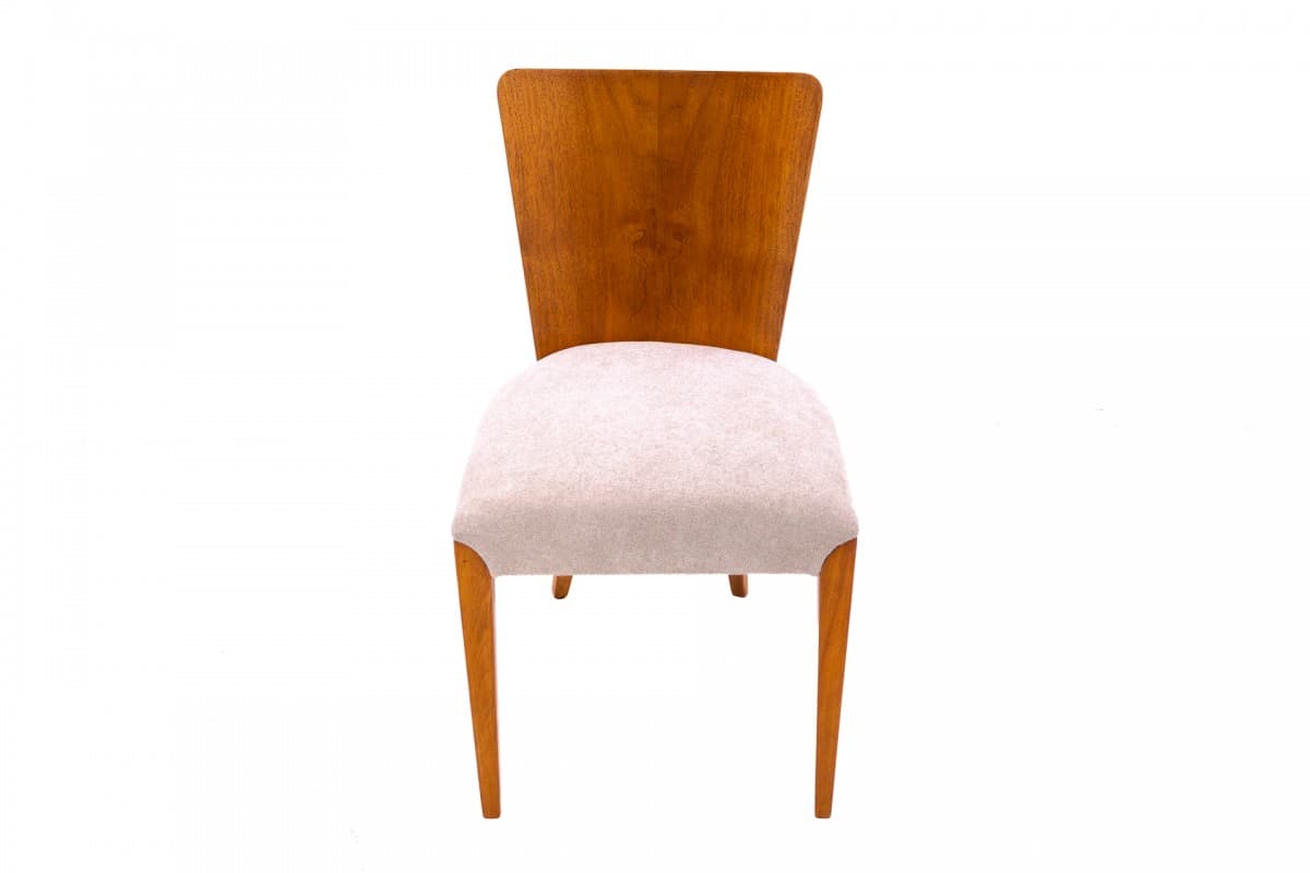 set of four chairs, honey wood, beige fabric, by J. Halabala, Czechoslovakia, 1930s - 355725